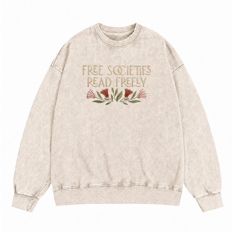 Embroidered Read Freely Washed Crewneck Sweatshirt