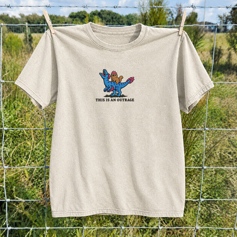 Embroidered This Is An Outrage Book Lover Washed Crew Neck T-Shirt