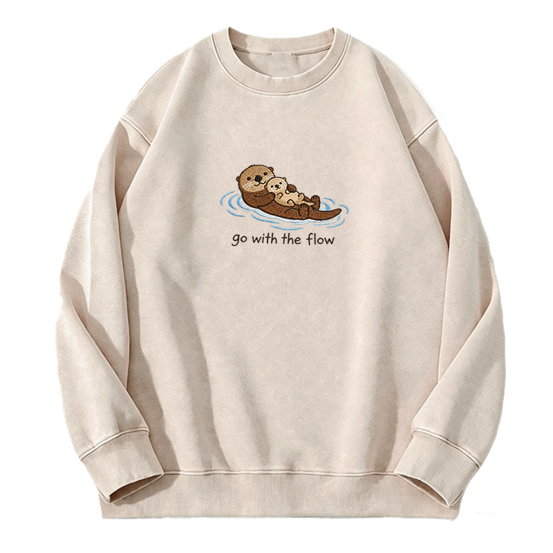 Embroidered Go With The Flow Otter Washed Crewneck Sweatshirt