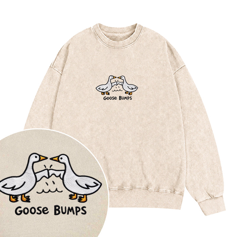 Embroidered Funny Goose Bumps Washed Crewneck Sweatshirt