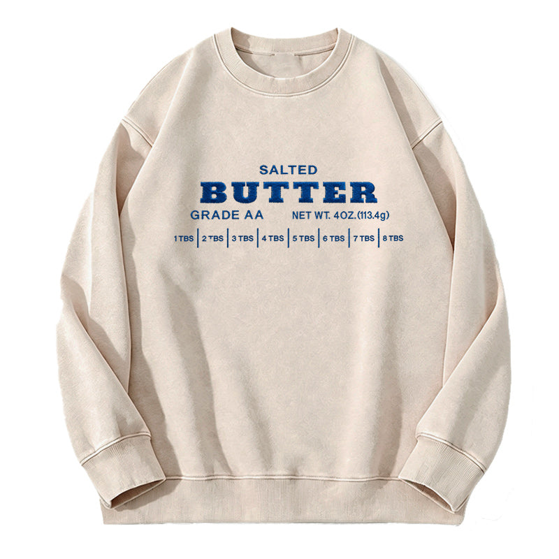Embroidered Salted Butter Washed Crewneck Sweatshirt