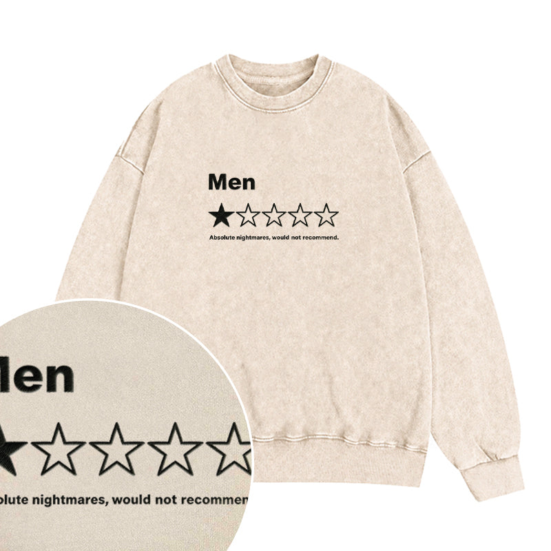 Embroidered Men One Star Review Washed Crewneck Sweatshirt