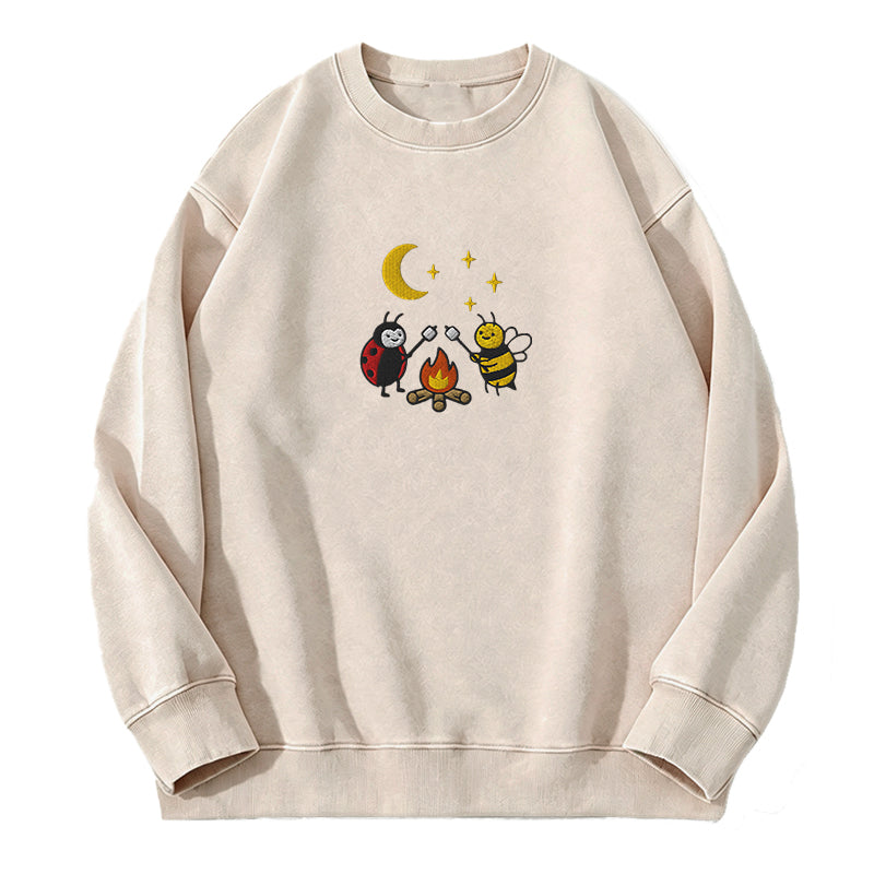 Embroidered Ladybug Campfire Washed Crewneck Sweatshirt