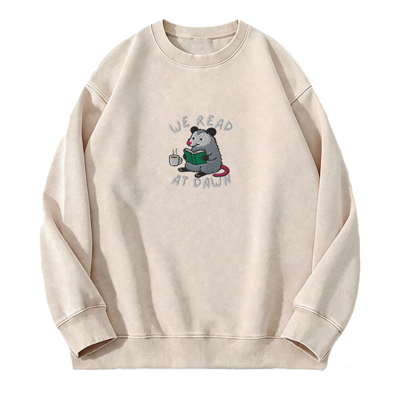Embroidered We Read At Dawn Possum Washed Crewneck Sweatshirt