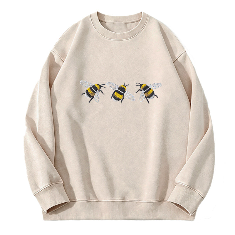 Embroidered Bumble Bee Washed Crewneck Sweatshirt