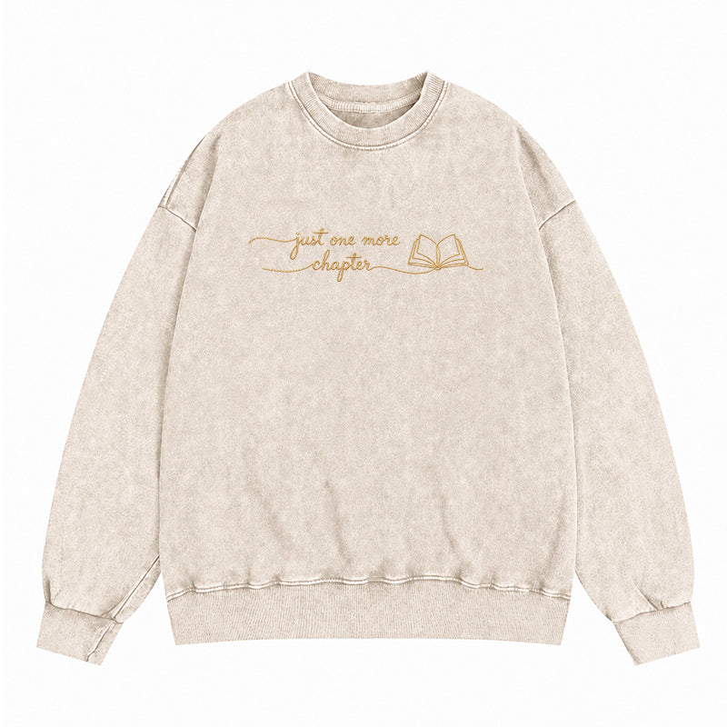 Embroidered Just One More Chapter Washed Crewneck Sweatshirt