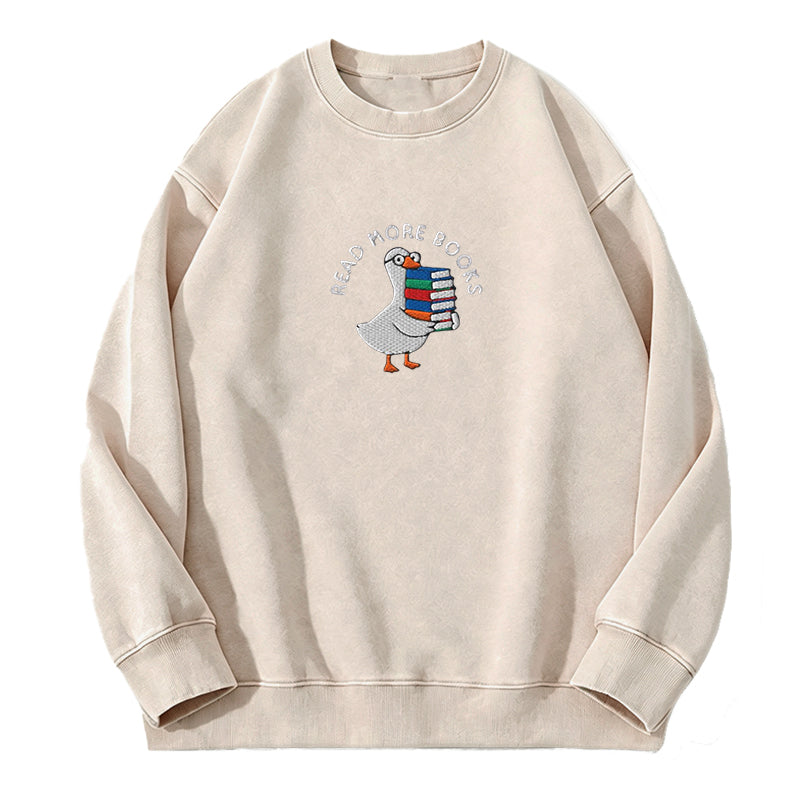 Embroidered Read More Books Goose Washed Crewneck Sweatshirt