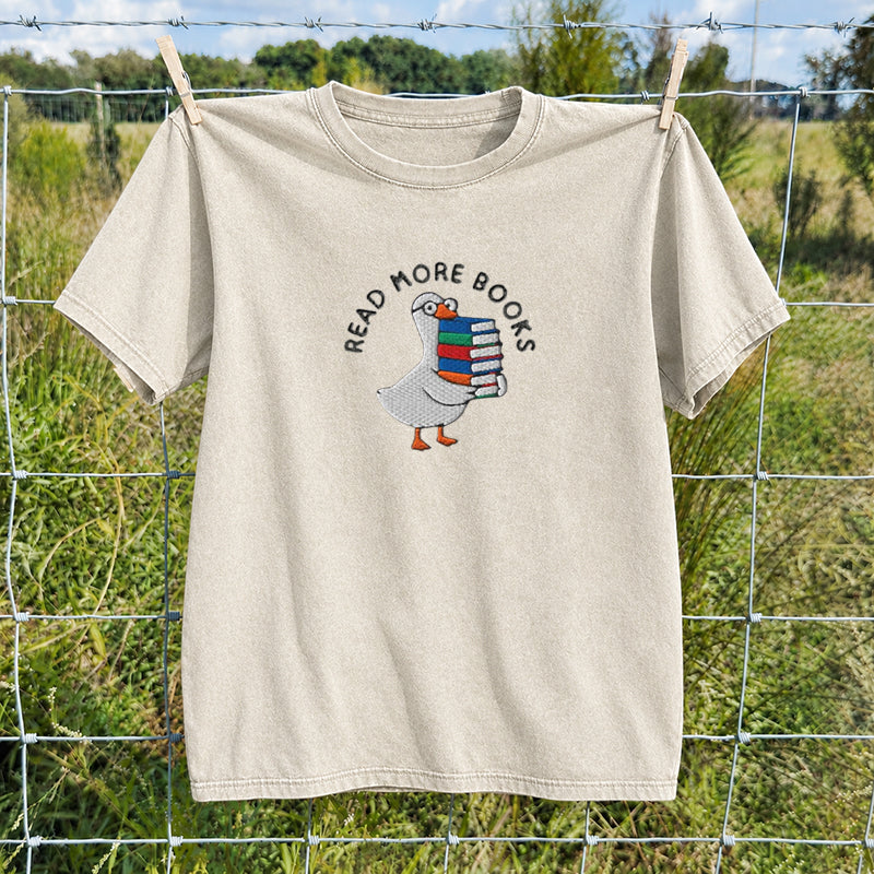 Embroidered Goose Read More Books Washed Crew Neck T-Shirt