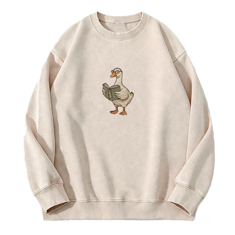 Embroidered Reading Goose Washed Crewneck Sweatshirt
