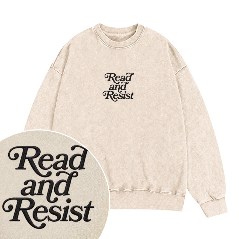 Embroidered Read And Resist Washed Crewneck Sweatshirt