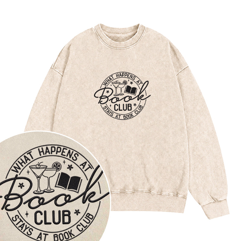 Embroidered Funny Book Club Washed Crewneck Sweatshirt