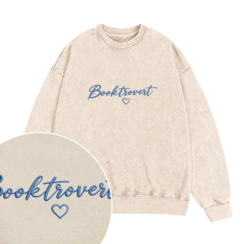 Embroidered Booktrovert Washed Crewneck Sweatshirt