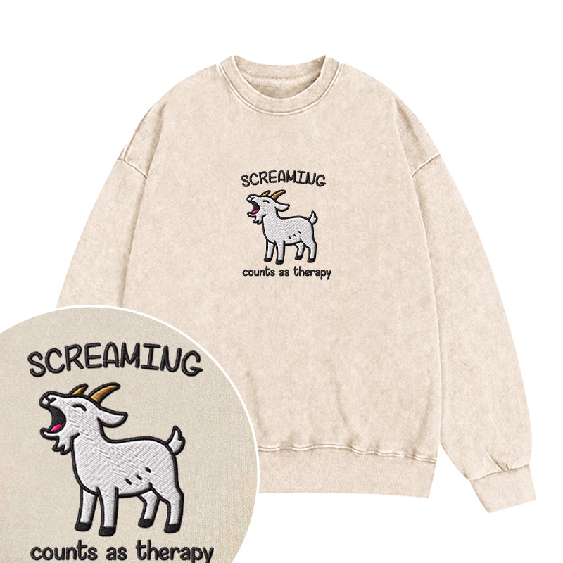 Embroidered Screaming Goat Washed Crewneck Sweatshirt
