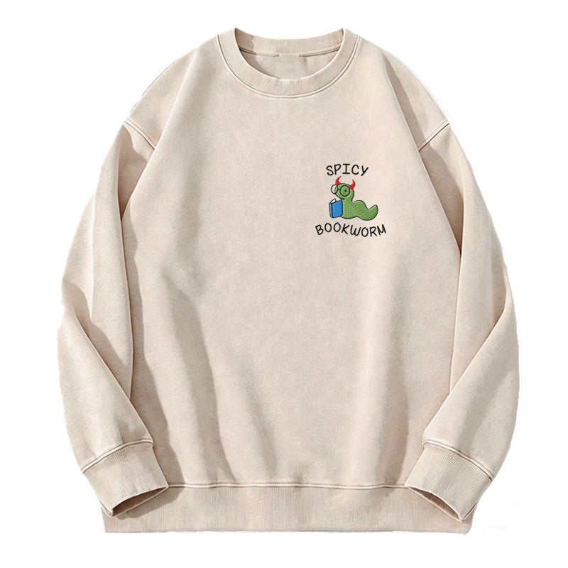 Embroidered Spicy Bookworm Washed Crewneck Sweatshirt