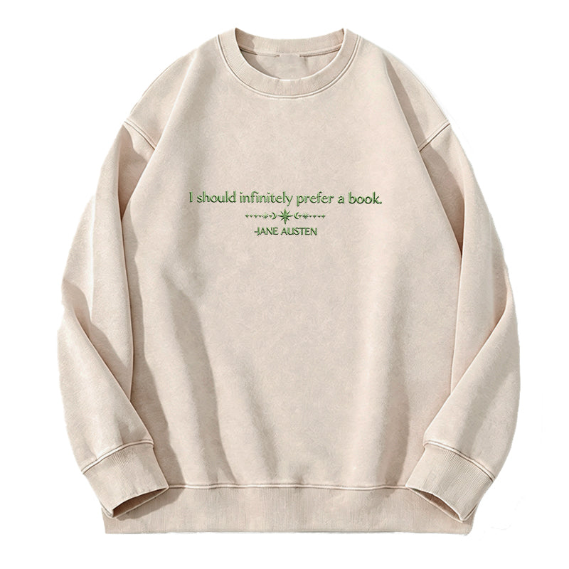 Embroidered Prefer a Book Washed Crewneck Sweatshirt