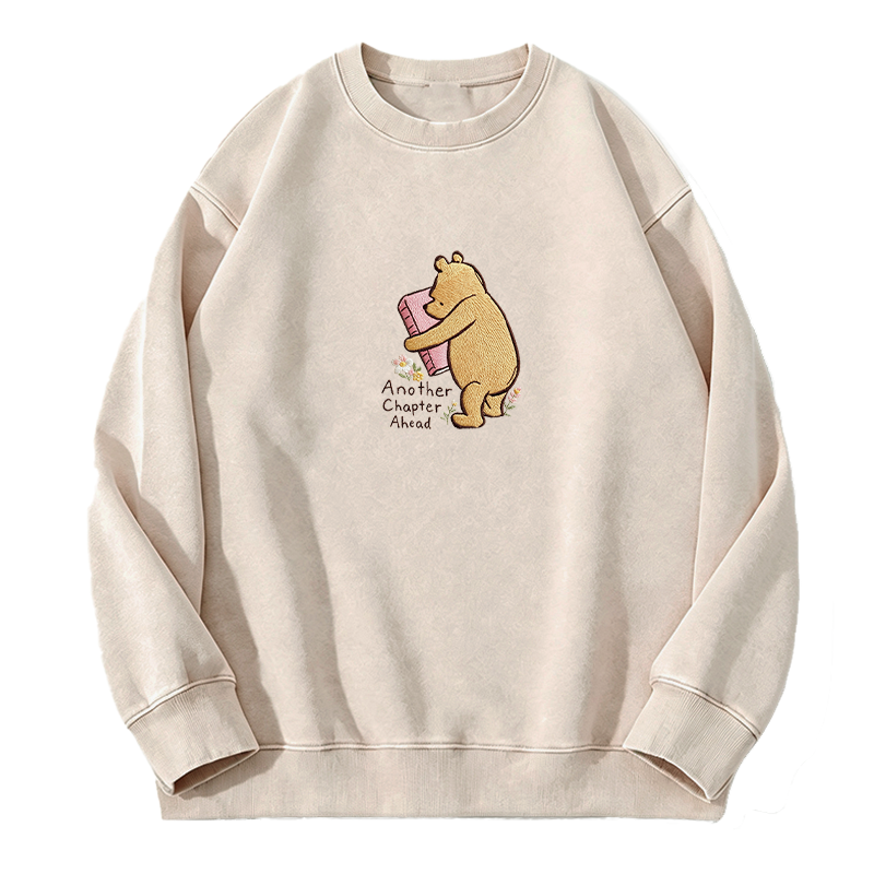 Embroidered Reading Bear Another Chapter Washed Crewneck Sweatshirt