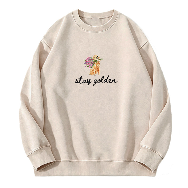 Embroidered Stay Golden Washed Crewneck Sweatshirt