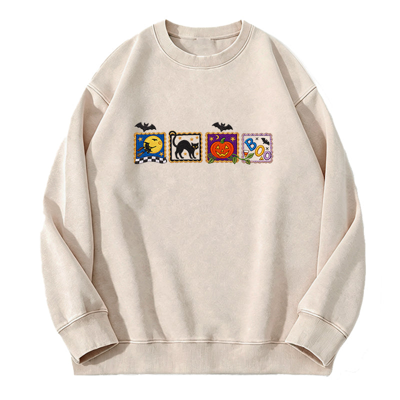 Embroidered Retro Halloween Washed Crewneck Sweatshirt