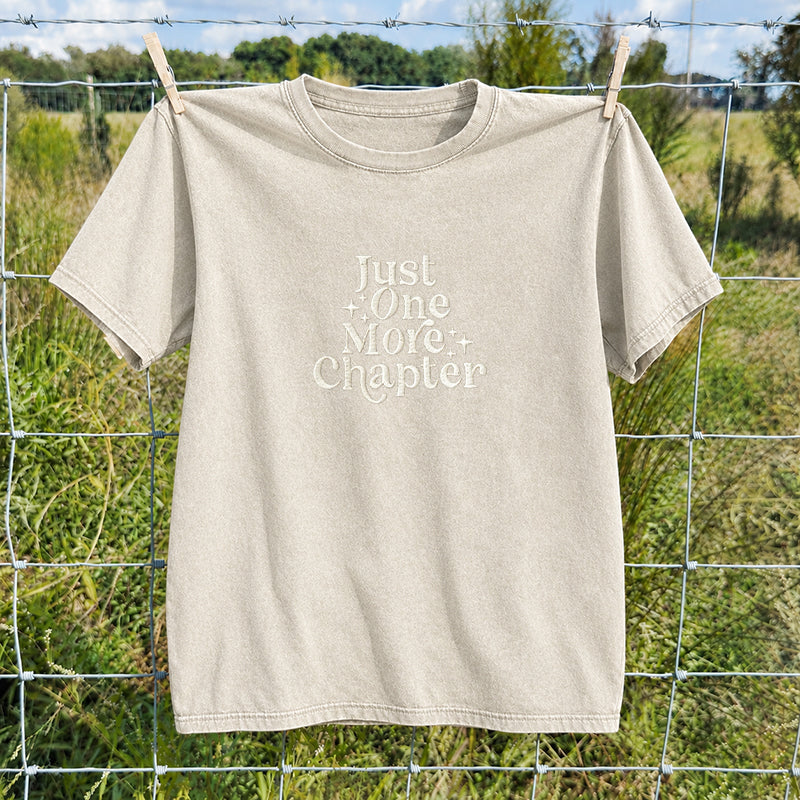 Embroidered Just One More Chapter Washed Crew Neck T-Shirt