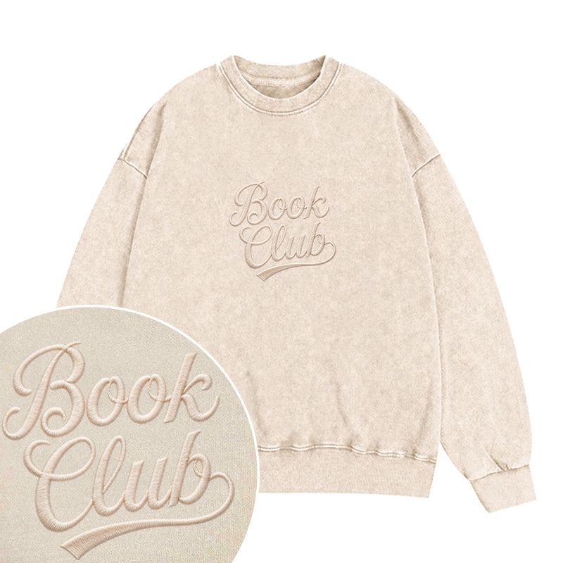 Embroidered Vinatge Book Club Washed Crewneck Sweatshirt