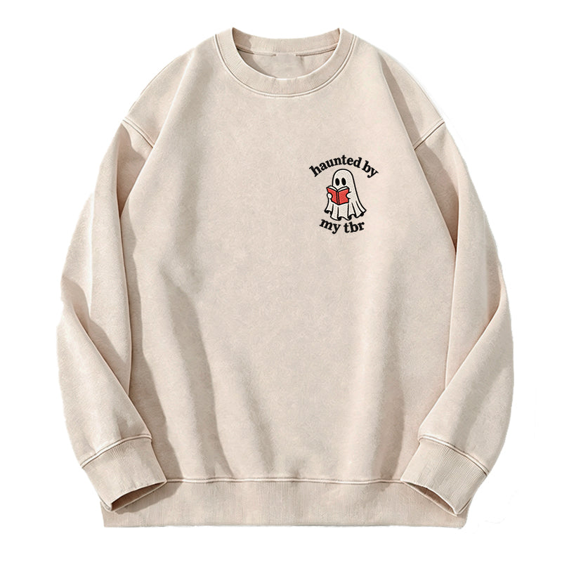 Embroidered Haunted By My TBR Washed Crewneck Sweatshirt