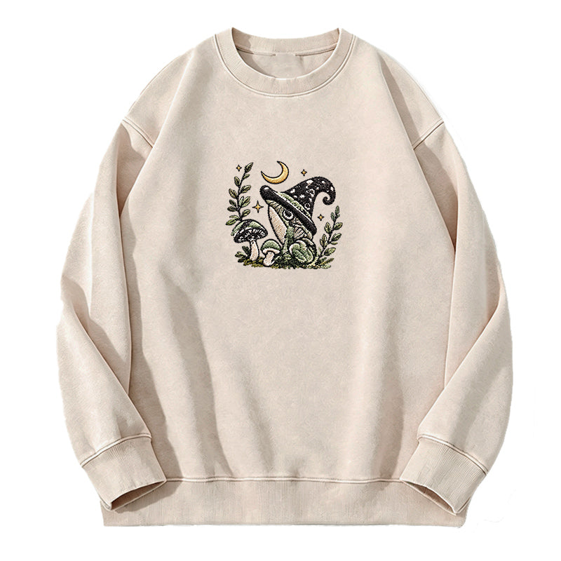 Embroidered Witchy Frog Washed Crewneck Sweatshirt