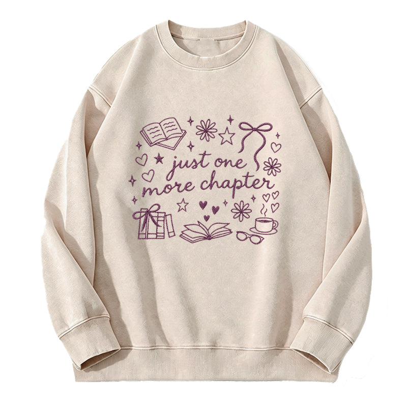 Embroidered Just One More Chapter Icons Washed Crewneck Sweatshirt