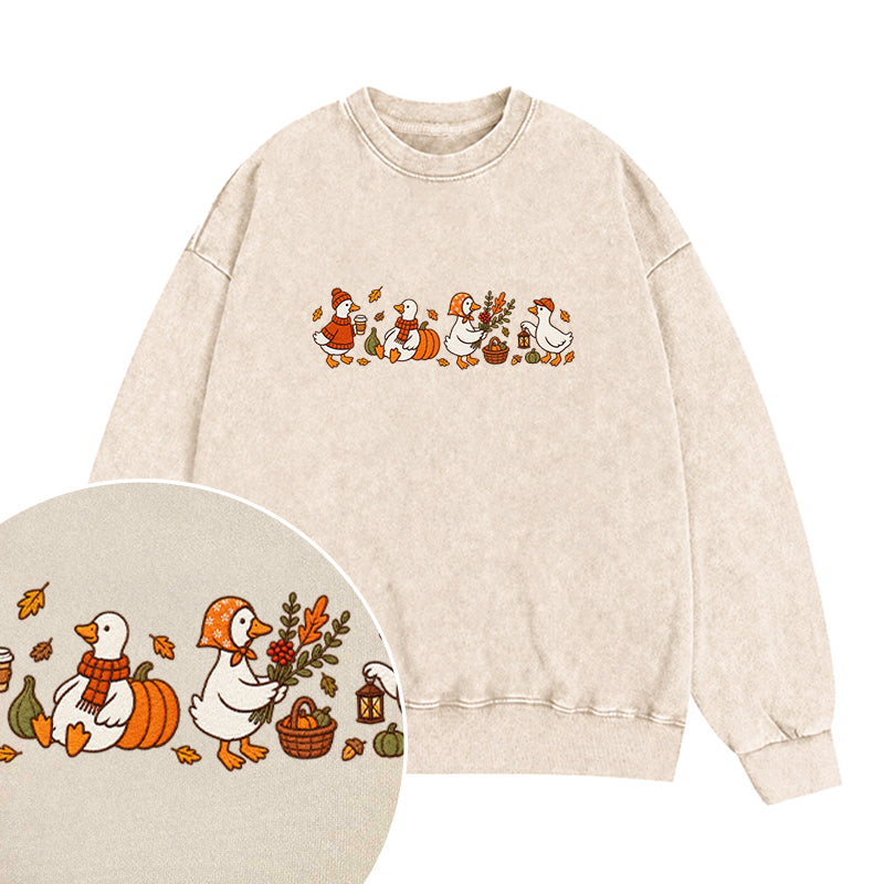 Embroidered Cozy Fall Silly Goose Washed Crewneck Sweatshirt