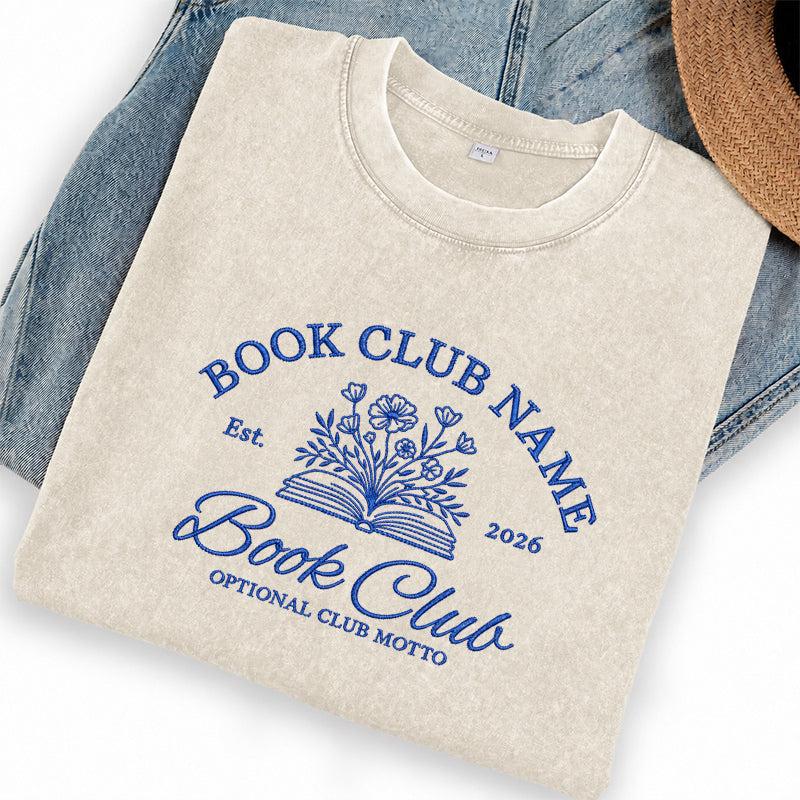 Personalized Embroidered Book Club Washed Crew Neck T-Shirt