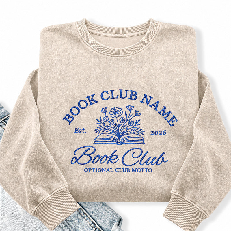 Personalized Embroidered Book Club Washed Crewneck Sweatshirt