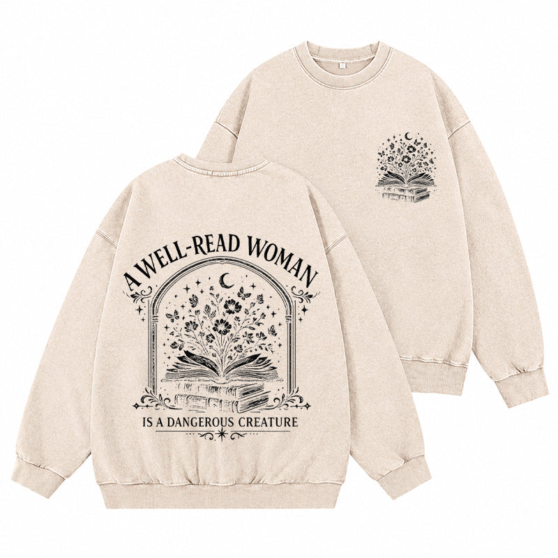 A Well Read Woman Is a Dangerous Washed Crewneck Sweatshirt