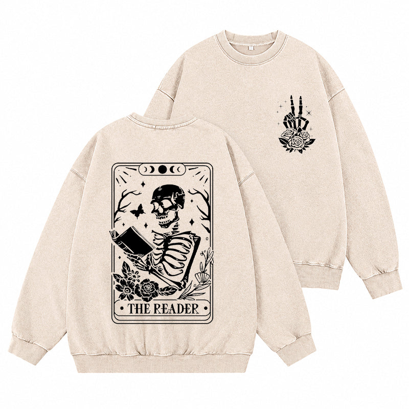 The Reader Tarot Card Floral Reading Washed Crewneck Sweatshirt