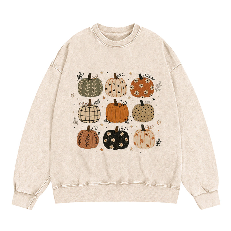 Boho Fall Pumpkins Washed Crewneck Sweatshirt