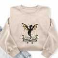Embroidered Dragon Floral Book Washed Crewneck Sweatshirt