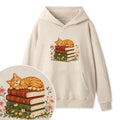 Embroidered Cat Sleeping On Books Washed Hoodie