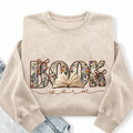 Embroidered Boho Wildflower Bookworm Washed Crewneck Sweatshirt