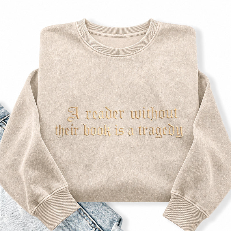 Embroidered Dragon Rider Book Lover Washed Crewneck Sweatshirt