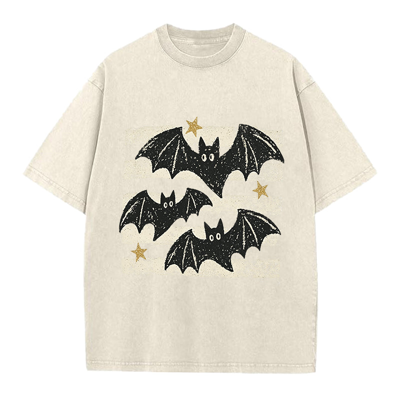 Cute Bat Vintage Washed Crew Neck T-Shirt