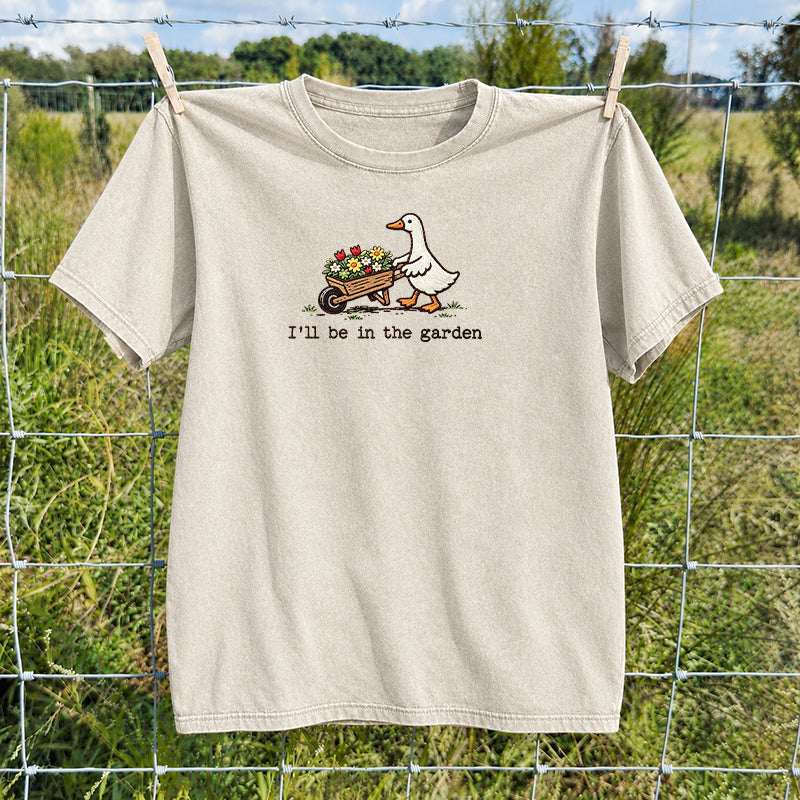 Embroidered Silly Goose Garden Washed Crew Neck T-Shirt