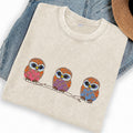 Embroidered Cute Owl Washed Crew Neck T-Shirt