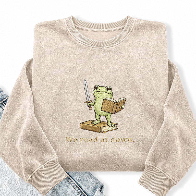 Embroidered We Read At Dawn Washed Crewneck Sweatshirt