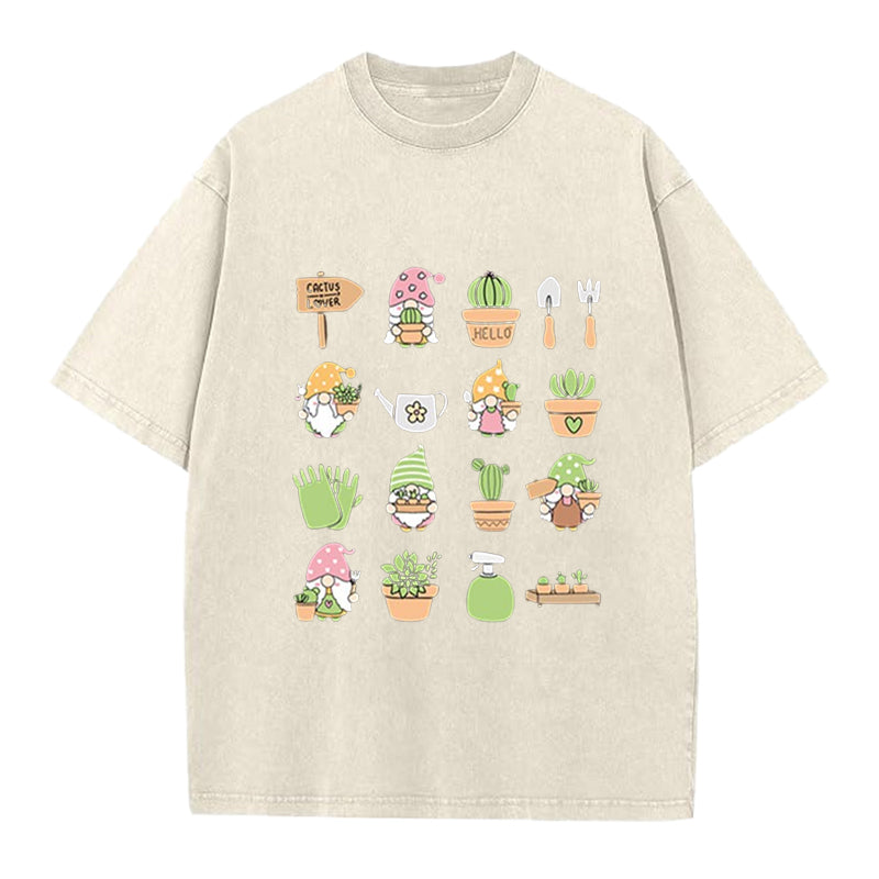 Succulent & Cactus Gardening Washed Crew Neck T-Shirt