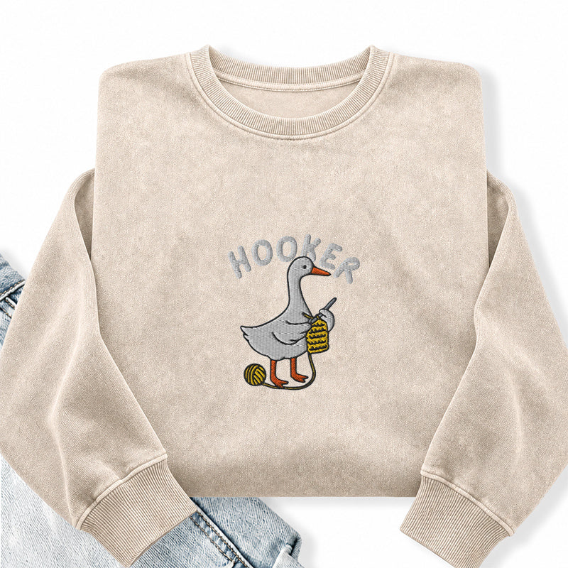 Embroidered Hooker Crochet Lover Washed Crewneck Sweatshirt