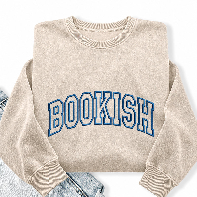 Embroidered Classic Bookish Washed Crewneck Sweatshirt