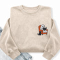 Embroidered Ghost Reading On Sofa Washed Crewneck Sweatshirt
