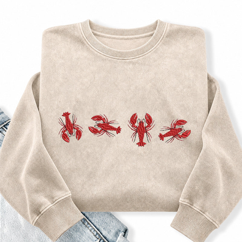 Embroidered Lobster Washed Crewneck Sweatshirt