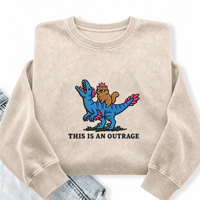 Embroidered This Is An Outrage Book Lover Washed Crewneck Sweatshirt