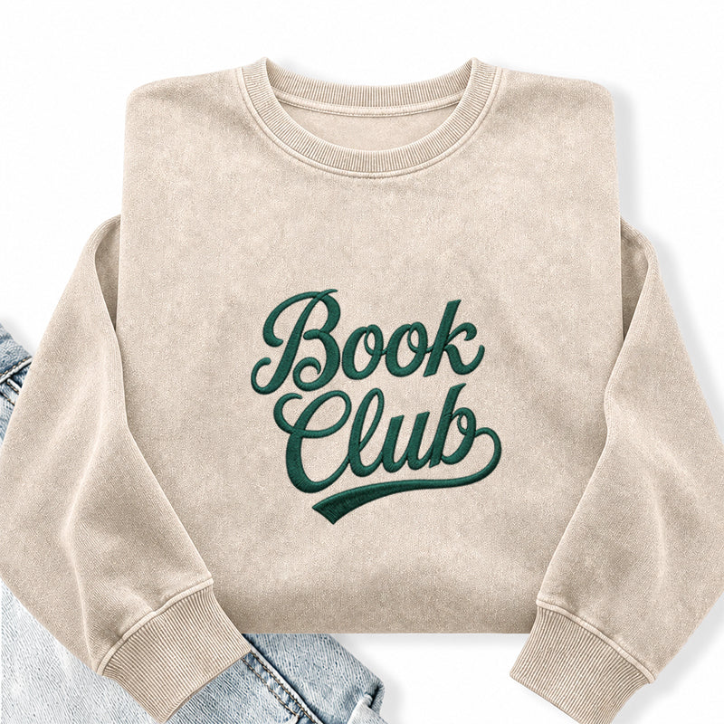 Embroidered Vinatge Book Club Washed Crewneck Sweatshirt