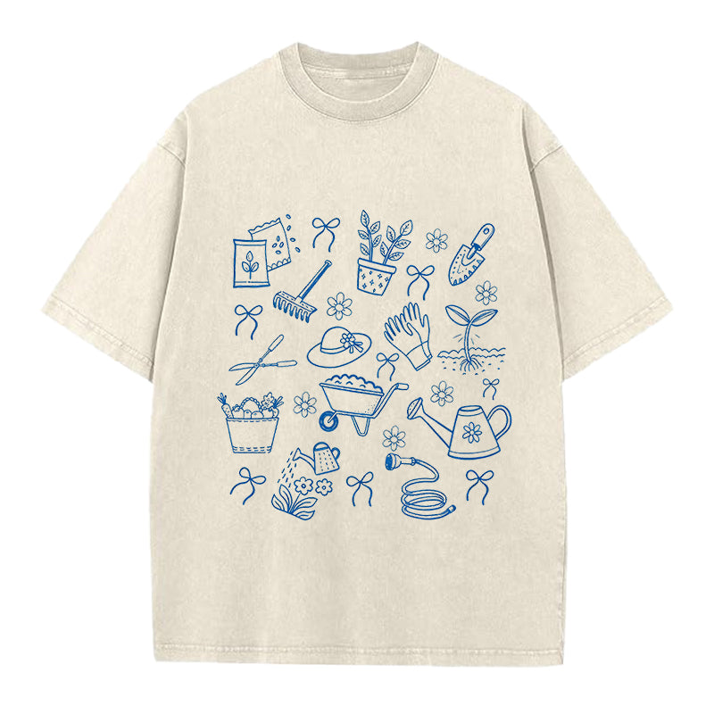 Plant Lover Gardening Washed Crew Neck T-Shirt