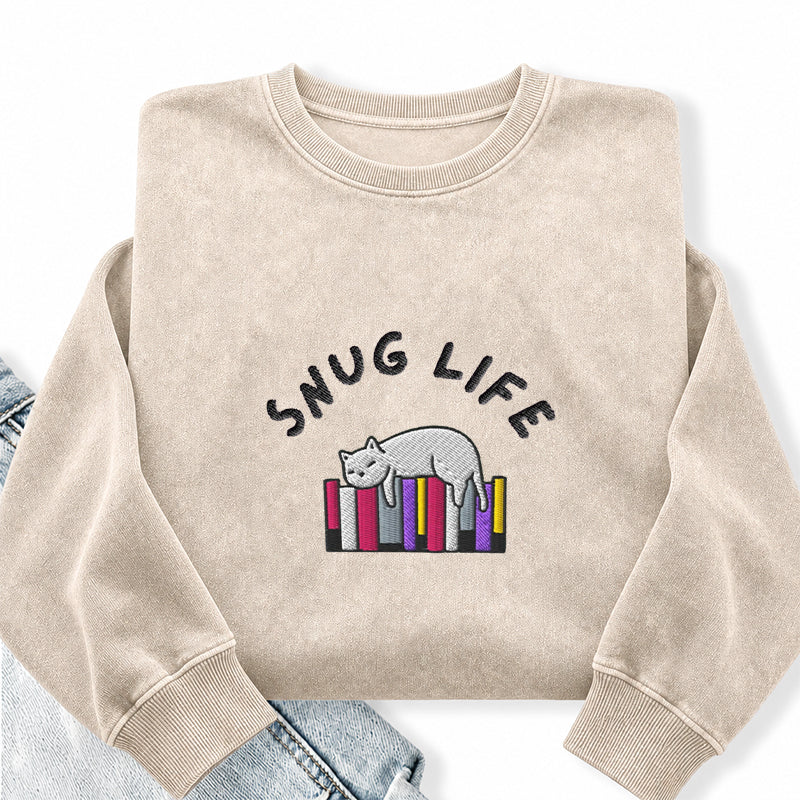 Embroidered Snug Life Washed Crewneck Sweatshirt